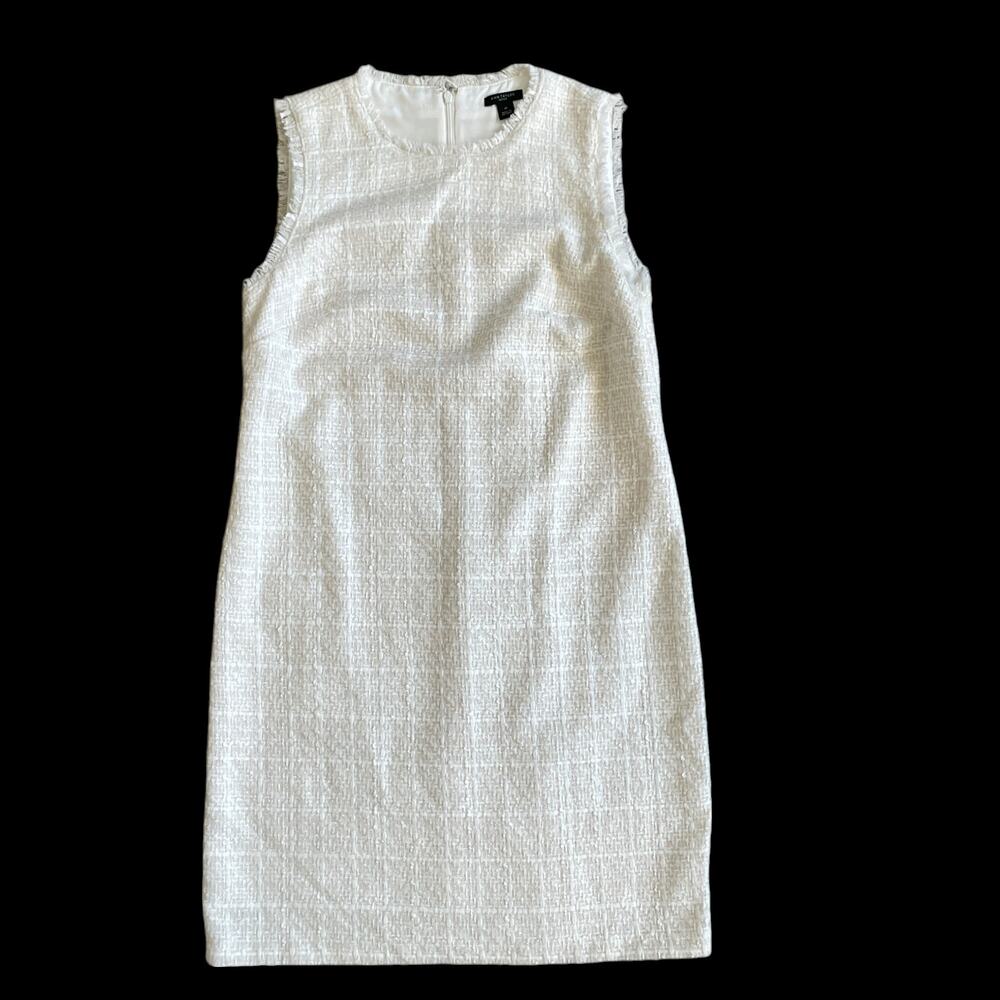 ANN TAYLOR Women's 4P Petite Fringe Tweed Shift Dress Winter White 588315